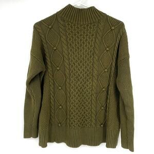 J.Crew Women's Olive Green Cable Knit Cotton Sweater Size XS